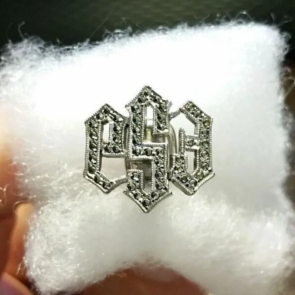 VTG .925 Sterling Silver Art Deco Marcasite Monogr